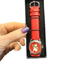 Avon Tis the Season Watch polar bear background.  Red strap.  NIB vintage 2009